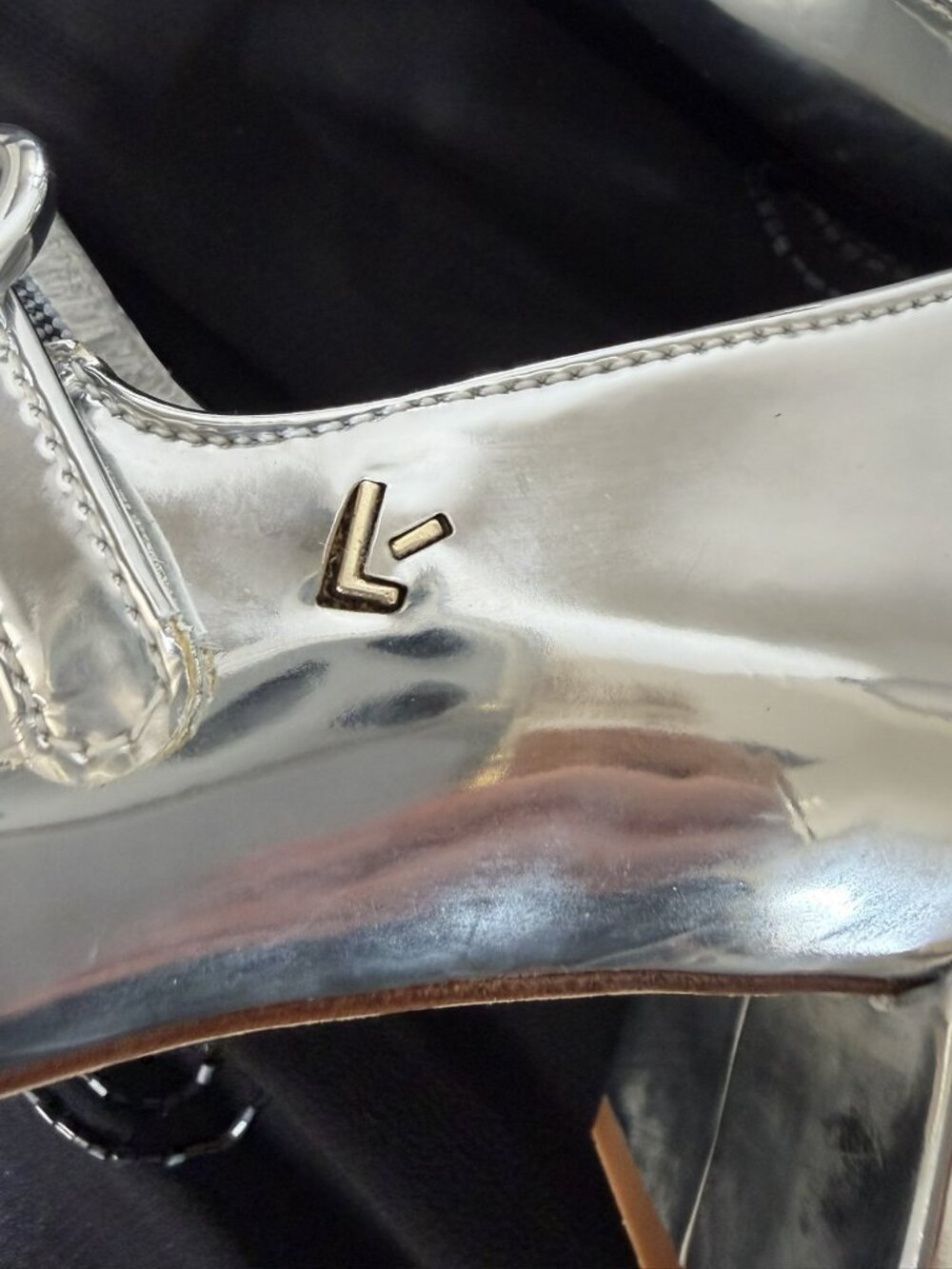 Larroudé Blair Block Heels in Silver Specchio Sz 6.5 handmade in Brazil - Picture 9 of 10